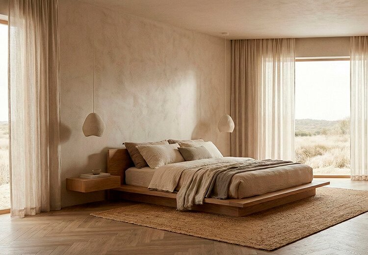 Inspiració interiorisme residencial Dormitori serè amb paleta càlida i tèxtils naturals